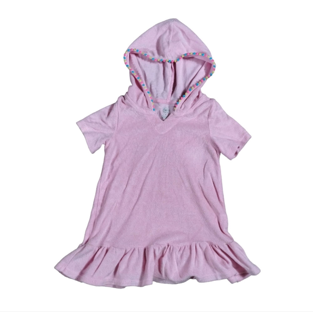 -Wonder Nation Little Girls Pink pom pom hooded Swim Cover Up Swimsuit 3T